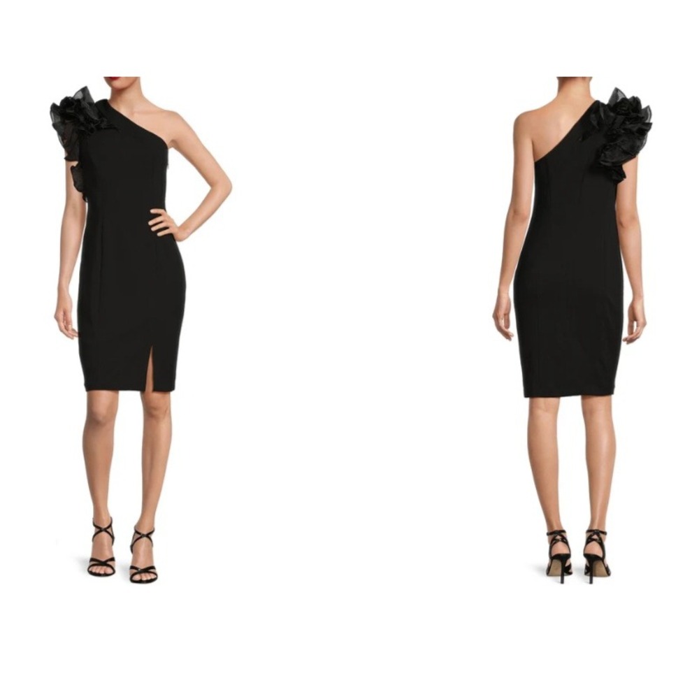 Marina Ruffle Short‎ Fitted Slit Cocktail Dress Size 6